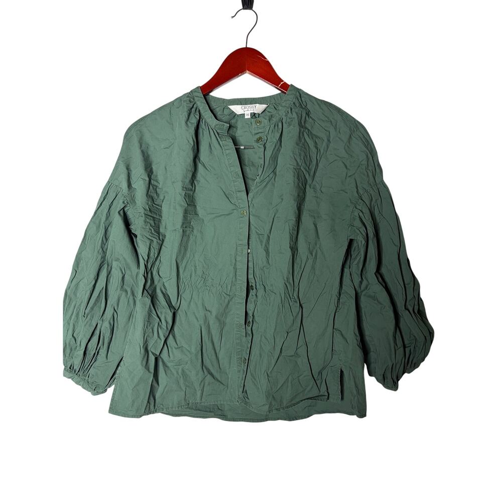 Tuckernuck Crosby by mollie burch forest green ballon sleeve blouse sz XS